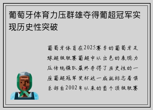 葡萄牙体育力压群雄夺得葡超冠军实现历史性突破 葡萄牙体育力压群雄夺得葡超冠军实现历史性突破